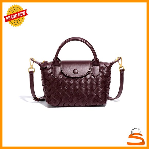 Mini Braided Faux Leather Satchel Top Handle Crossbody Bag Small Size